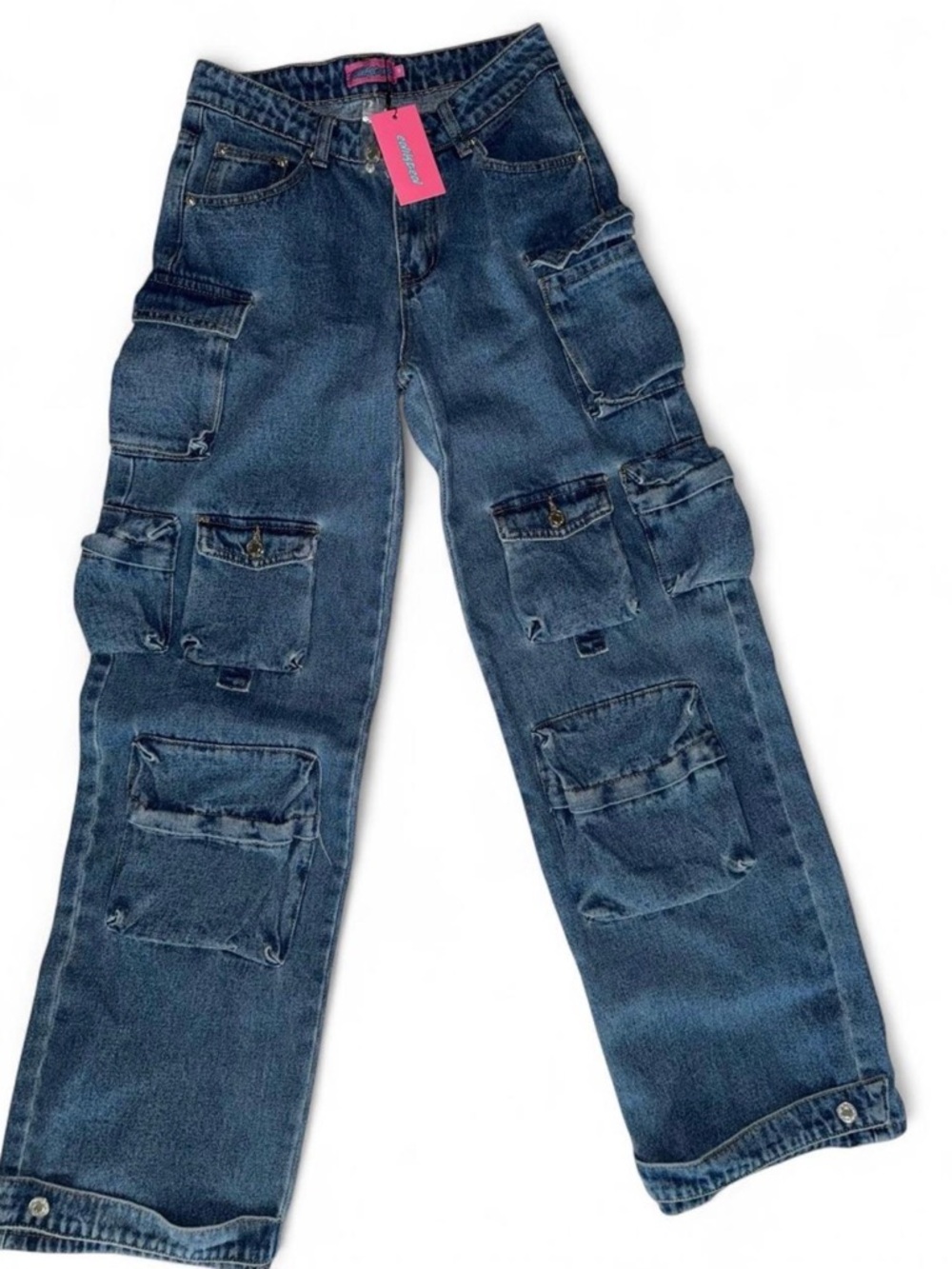 Edikted Dark Blue Wide-Leg Cargo Jeans - Picture 2 of 5